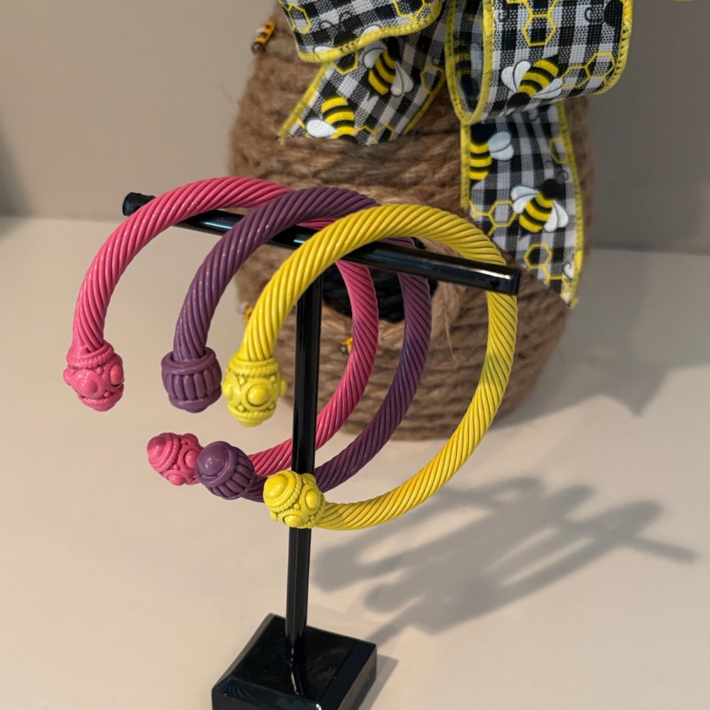 Plunder Pink, Purple & Yellow Cable Cuff Bracelet Set